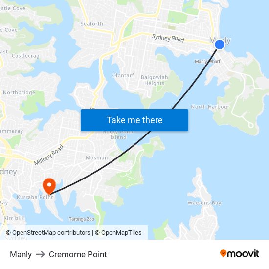 Manly to Cremorne Point map
