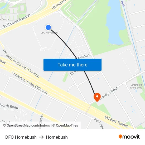 Dfo to Homebush map