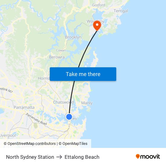 North Sydney Station to Ettalong Beach map