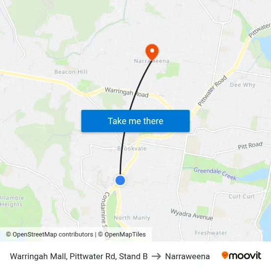 Warringah Mall, Pittwater Rd, Stand B to Narraweena map