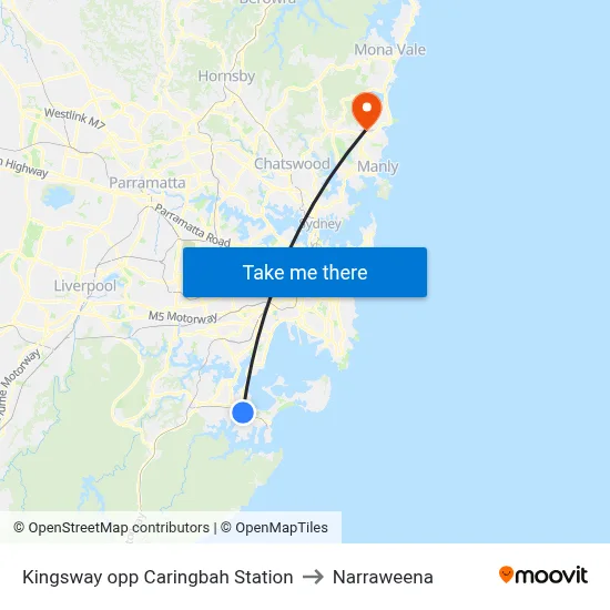 Kingsway opp Caringbah Station to Narraweena map