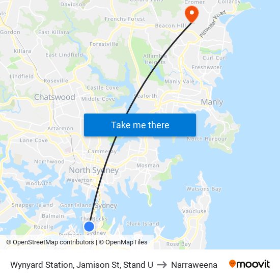 Wynyard Station, Jamison St, Stand U to Narraweena map