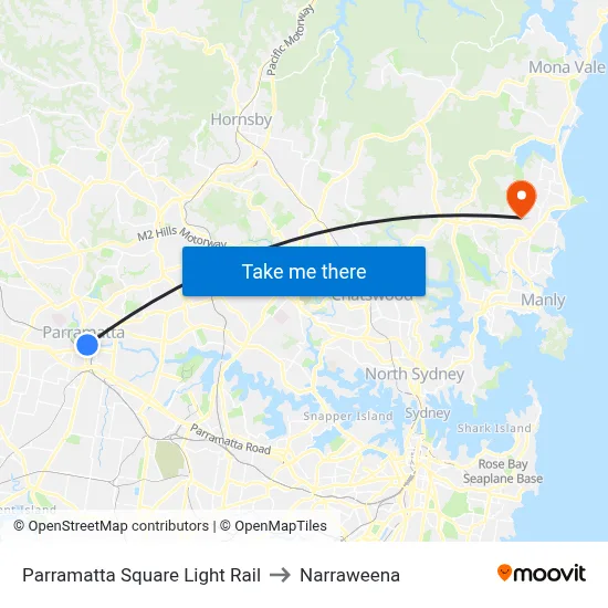Parramatta Square Light Rail to Narraweena map