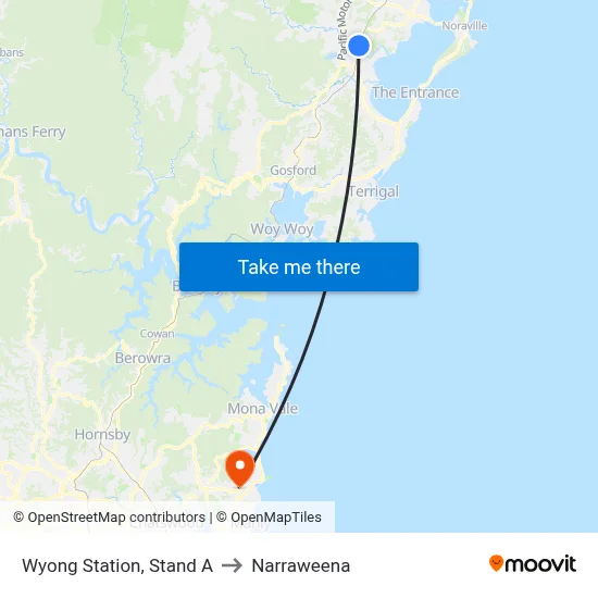 Wyong Station, Stand A to Narraweena map