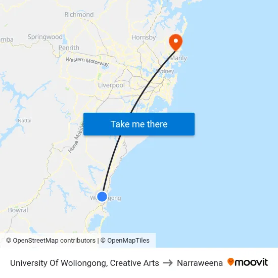 University Of Wollongong, Creative Arts to Narraweena map