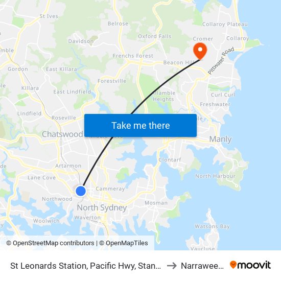 St Leonards Station, Pacific Hwy, Stand B to Narraweena map