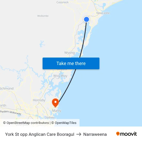 York St opp Anglican Care Booragul to Narraweena map