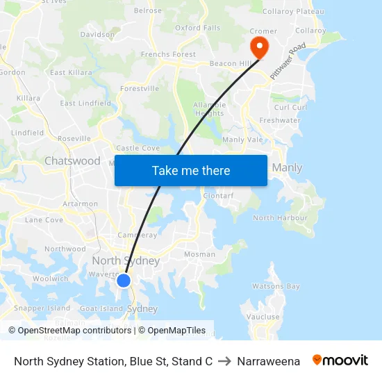 North Sydney Station, Blue St, Stand C to Narraweena map