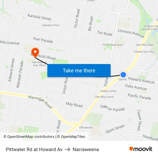 Pittwater Rd at Howard Av to Narraweena map