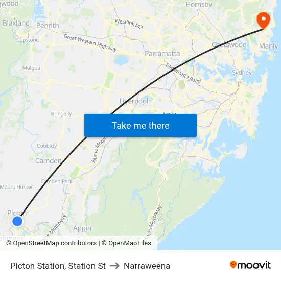 Picton Station, Station St to Narraweena map