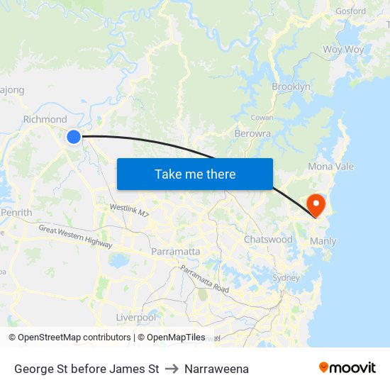 George St before James St to Narraweena map