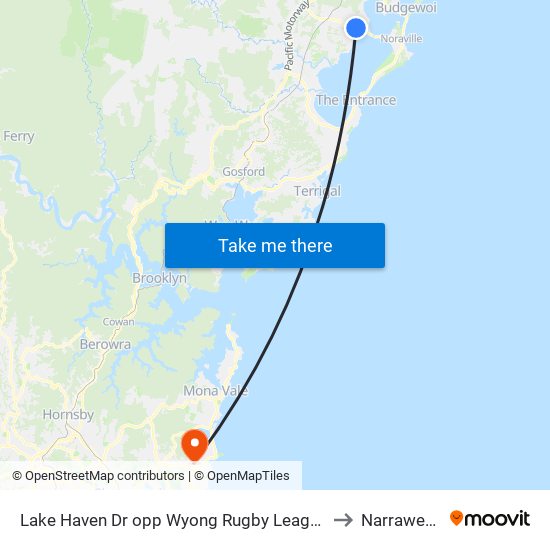 Lake Haven Dr opp Wyong Rugby League Club to Narraweena map
