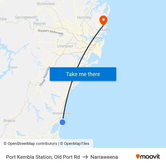 Port Kembla Station, Old Port Rd to Narraweena map