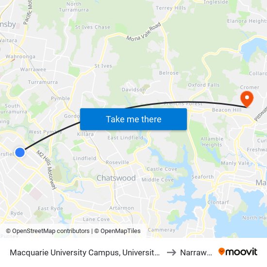 Macquarie University Campus, University Ave, Stand A to Narraweena map