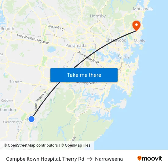 Campbelltown Hospital, Therry Rd to Narraweena map