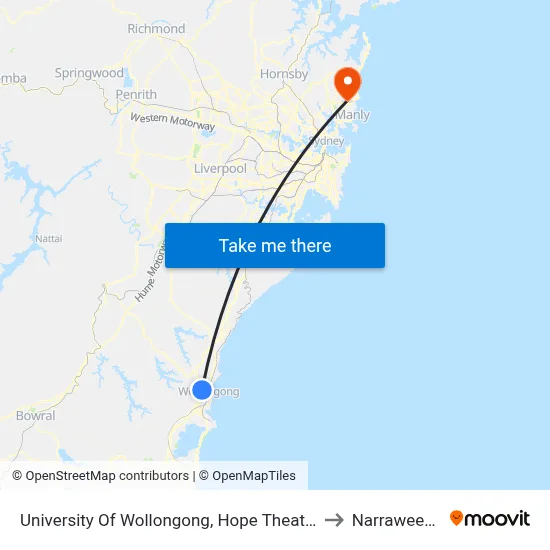 University Of Wollongong, Hope Theatre to Narraweena map
