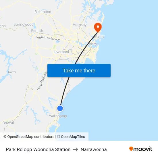 Park Rd opp Woonona Station to Narraweena map
