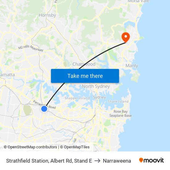 Strathfield Station, Albert Rd, Stand E to Narraweena map