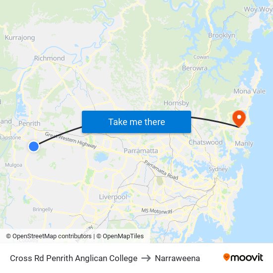 Cross Rd Penrith Anglican College to Narraweena map