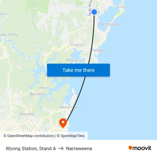 Wyong Station, Stand A to Narraweena map