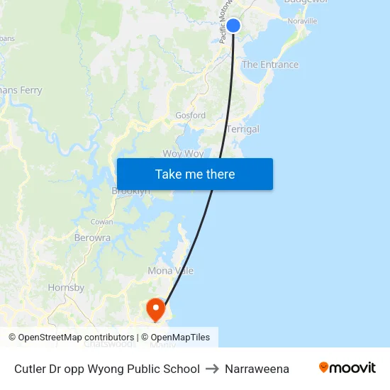 Cutler Dr opp Wyong Public School to Narraweena map