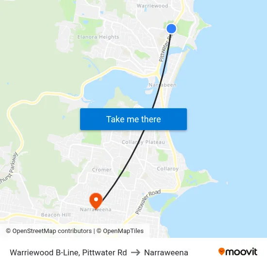 Warriewood B-Line, Pittwater Rd to Narraweena map