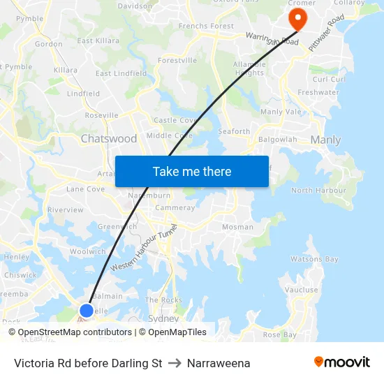 Victoria Rd before Darling St to Narraweena map