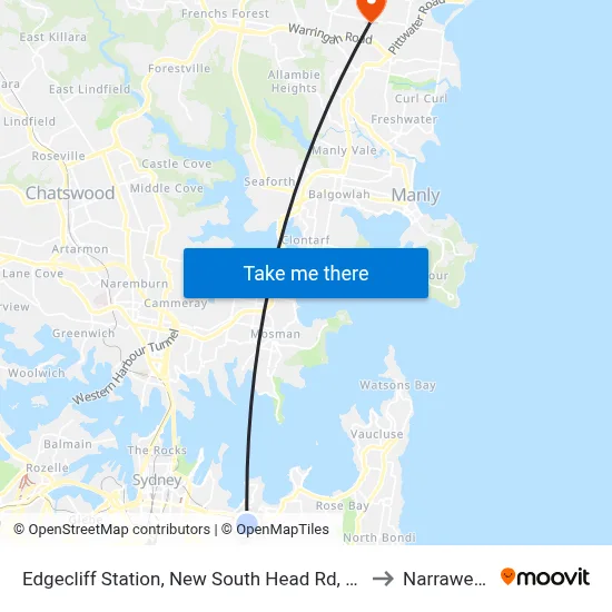 Edgecliff Station, New South Head Rd, Stand N to Narraweena map