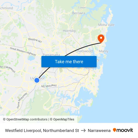 Westfield Liverpool, Northumberland St to Narraweena map