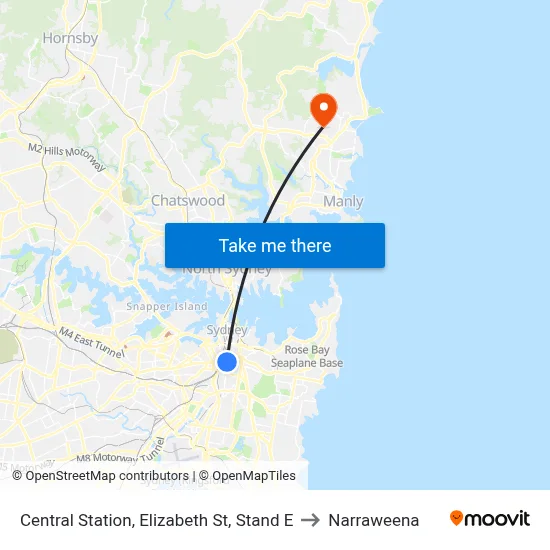 Central Station, Elizabeth St, Stand E to Narraweena map