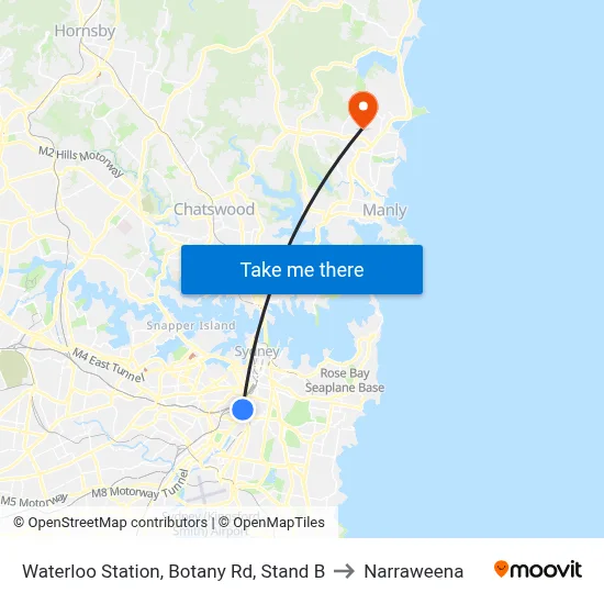 Waterloo Station, Botany Rd, Stand B to Narraweena map