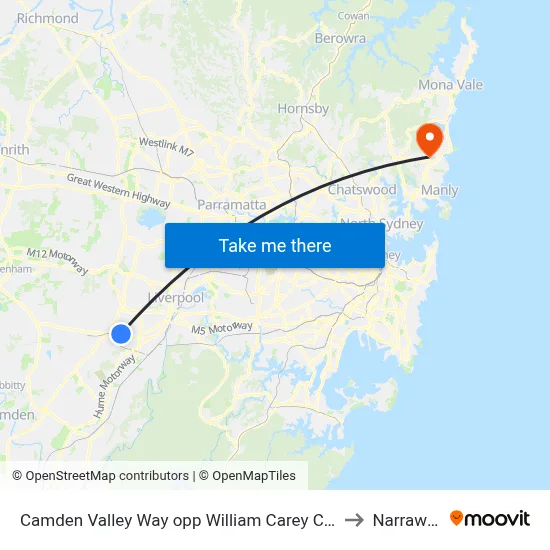 Camden Valley Way opp William Carey Christian School to Narraweena map