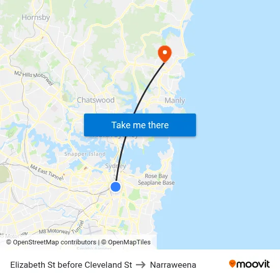 Elizabeth St before Cleveland St to Narraweena map