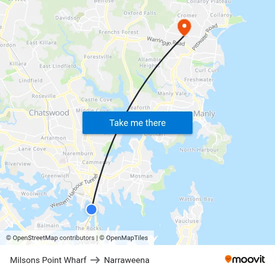 Milsons Point Wharf to Narraweena map
