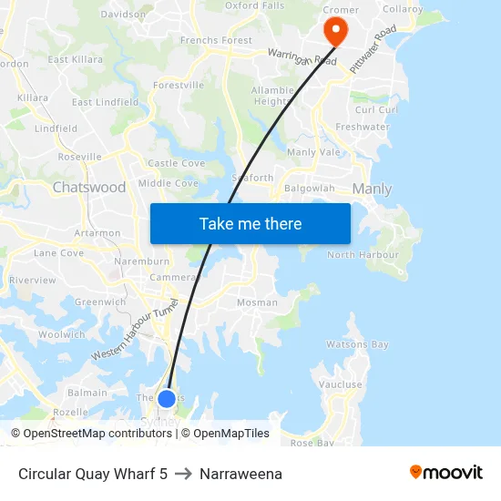Circular Quay Wharf 5 to Narraweena map