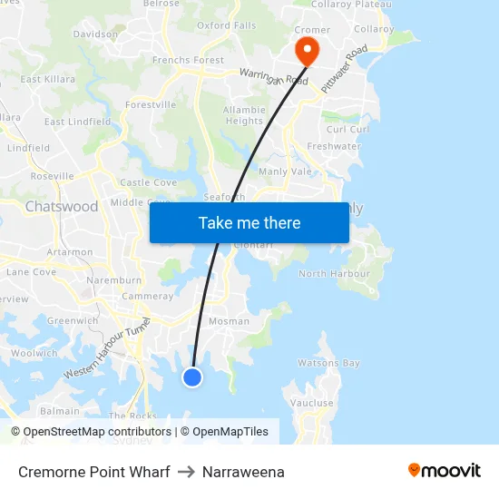 Cremorne Point Wharf to Narraweena map