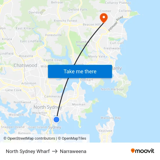 North Sydney Wharf to Narraweena map