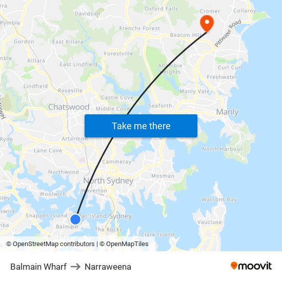 Balmain Wharf to Narraweena map