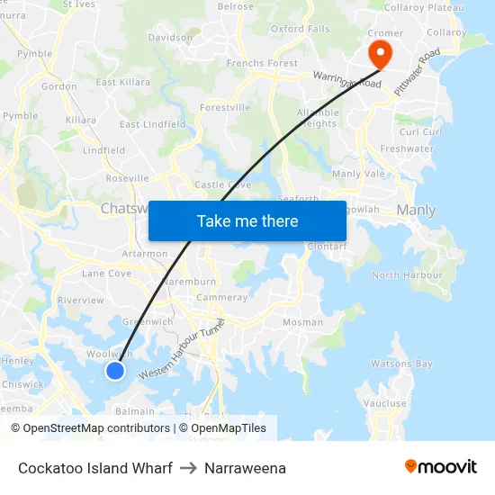 Cockatoo Island Wharf to Narraweena map