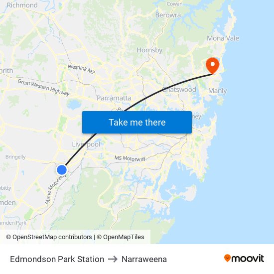 Edmondson Park Station to Narraweena map