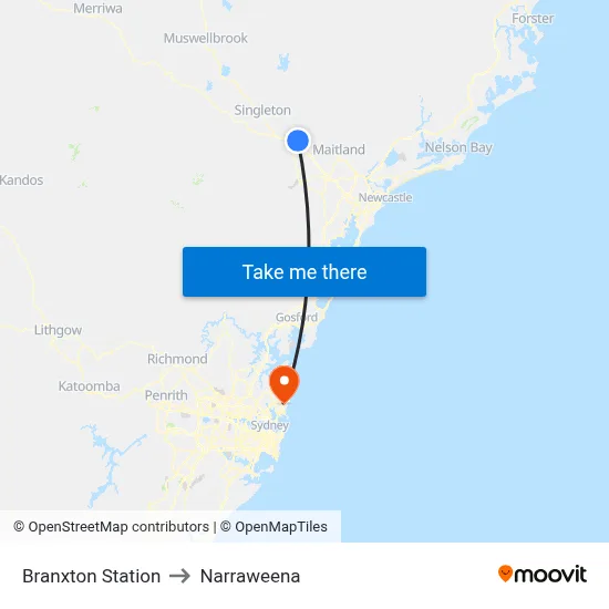 Branxton Station to Narraweena map