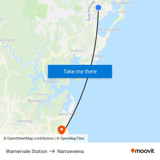 Warnervale Station to Narraweena map