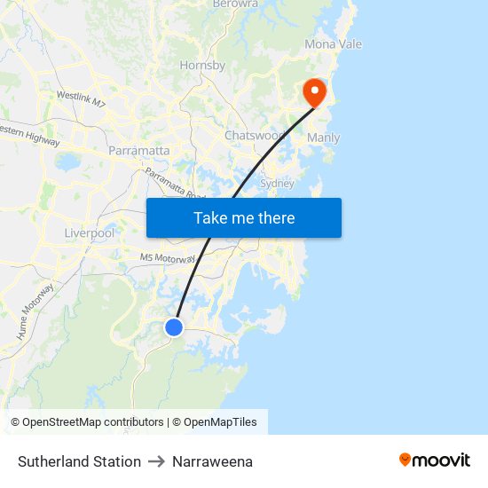 Sutherland Station to Narraweena map