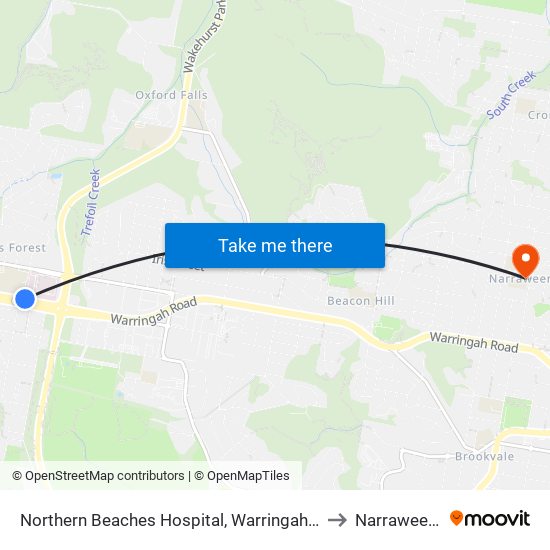 Northern Beaches Hospital, Warringah Rd to Narraweena map