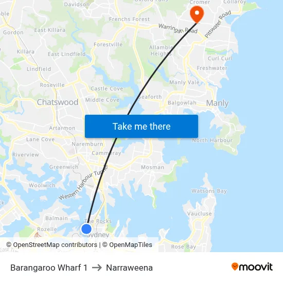 Barangaroo Wharf 1 to Narraweena map