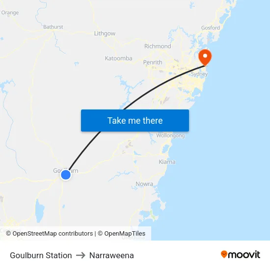 Goulburn Station to Narraweena map