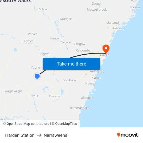 Harden Station to Narraweena map