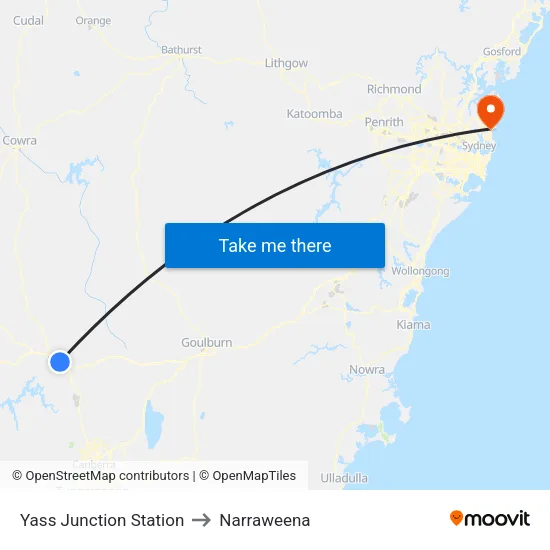 Yass Junction to Narraweena map