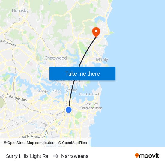 Surry Hills Light Rail to Narraweena map