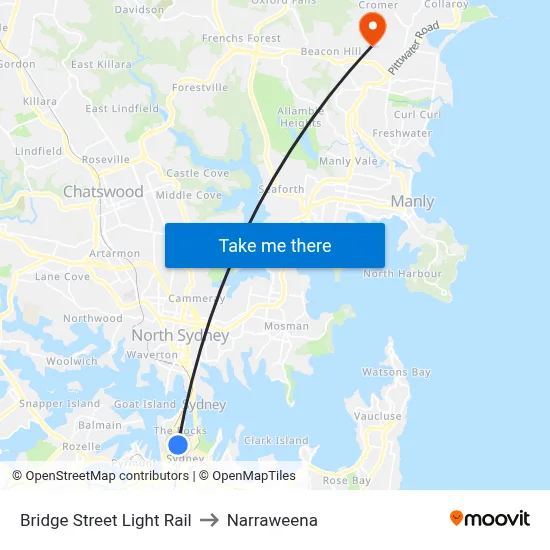 Bridge Street Light Rail to Narraweena map